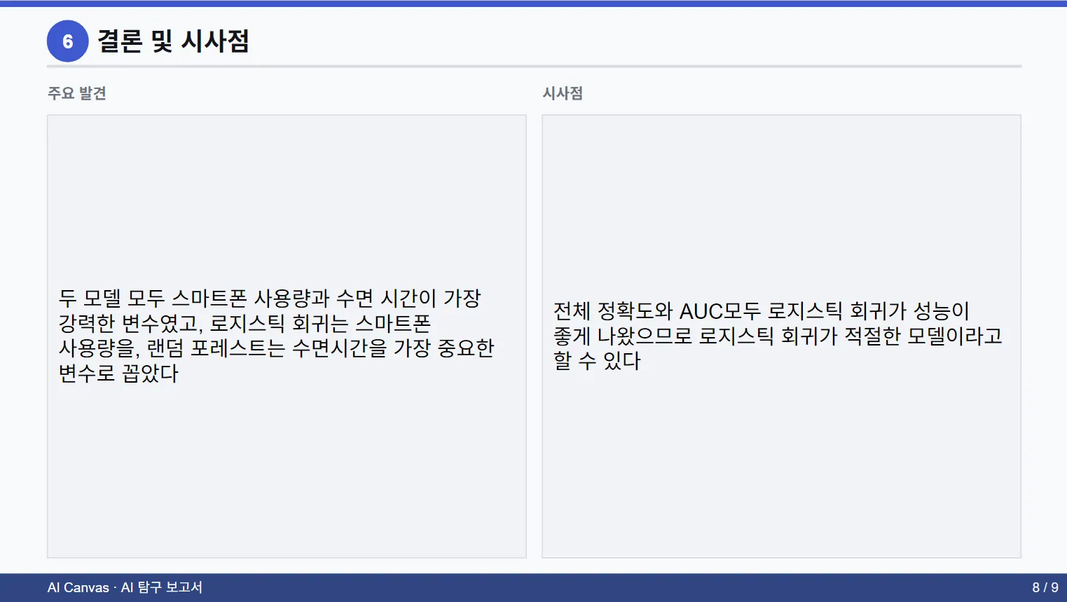 AI 탐구 보고서 결론 및 시사점 페이지